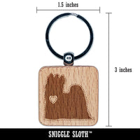 Yorkie Yorkshire Terrier Dog with Heart Engraved Wood Square Keychain Tag Charm