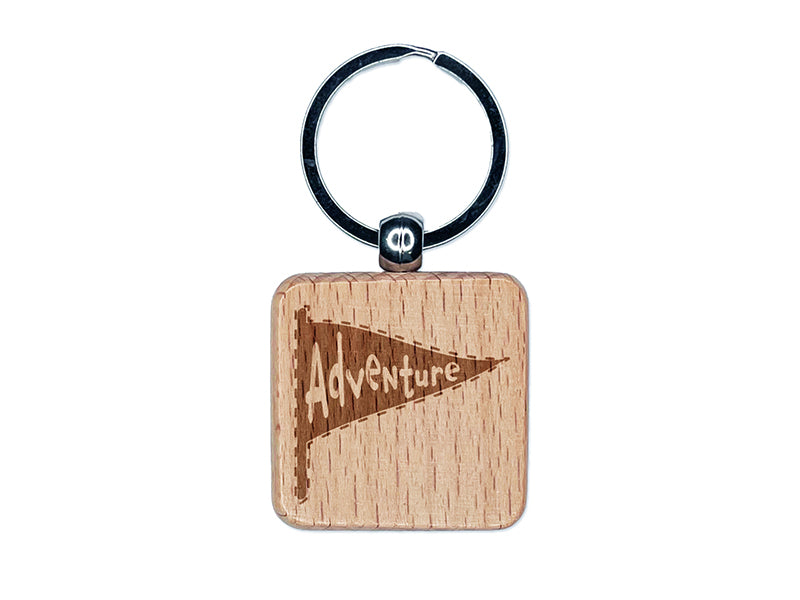 Adventure Flag Engraved Wood Square Keychain Tag Charm