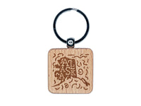 Alaska State with Text Swirls Engraved Wood Square Keychain Tag Charm