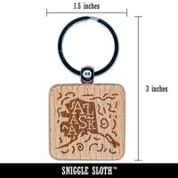 Alaska State with Text Swirls Engraved Wood Square Keychain Tag Charm