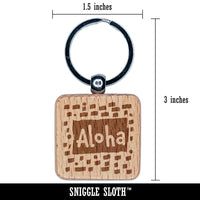 Aloha Hello Hawaiian Doodle Engraved Wood Square Keychain Tag Charm