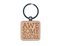 Awesome Grandma Fun Text Engraved Wood Square Keychain Tag Charm