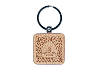 Bear Sleeping Doodle Engraved Wood Square Keychain Tag Charm