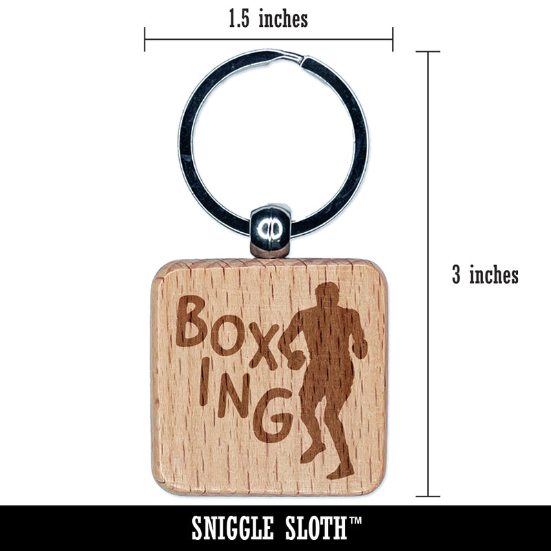 Boxer Boxing Fun Text Engraved Wood Square Keychain Tag Charm