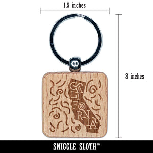 California State with Text Swirls Engraved Wood Square Keychain Tag Charm