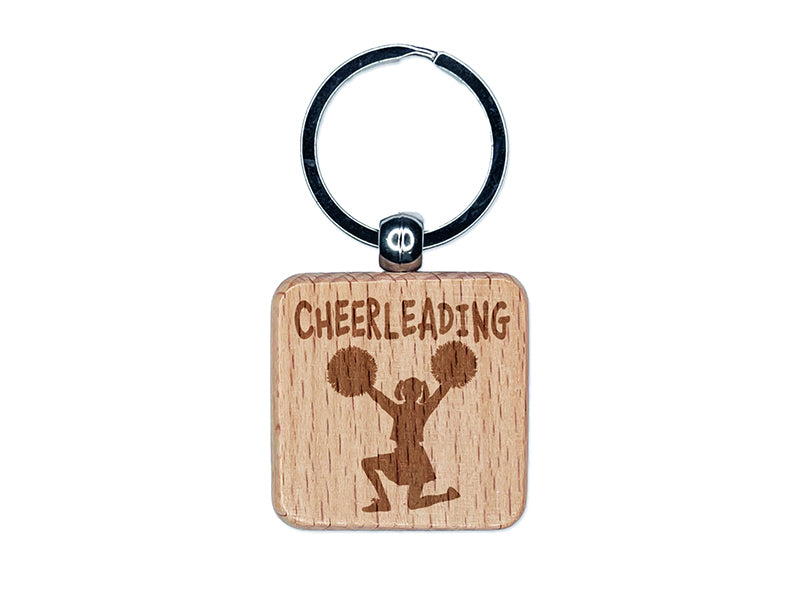 Cheerleading Cheerleader Fun Text Engraved Wood Square Keychain Tag Charm