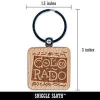 Colorado State with Text Swirls Engraved Wood Square Keychain Tag Charm