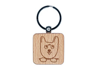 Cute Puppy Dog Doodle Face and Paws Engraved Wood Square Keychain Tag Charm