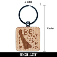 Delaware State with Text Swirls Engraved Wood Square Keychain Tag Charm