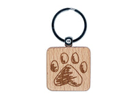 Dog Paw Sketch Engraved Wood Square Keychain Tag Charm