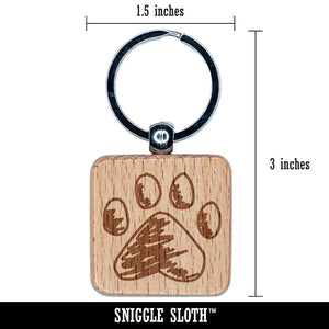 Dog Paw Sketch Engraved Wood Square Keychain Tag Charm