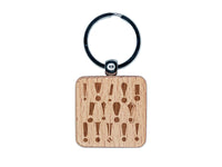 Exclamation Points Congratulations Engraved Wood Square Keychain Tag Charm