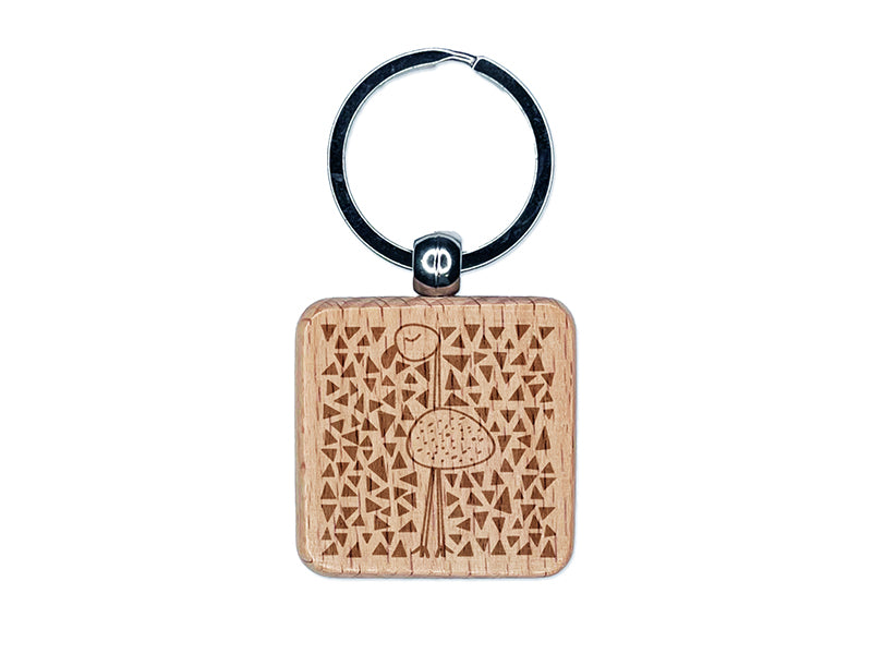 Flamingo Resting Doodle Engraved Wood Square Keychain Tag Charm