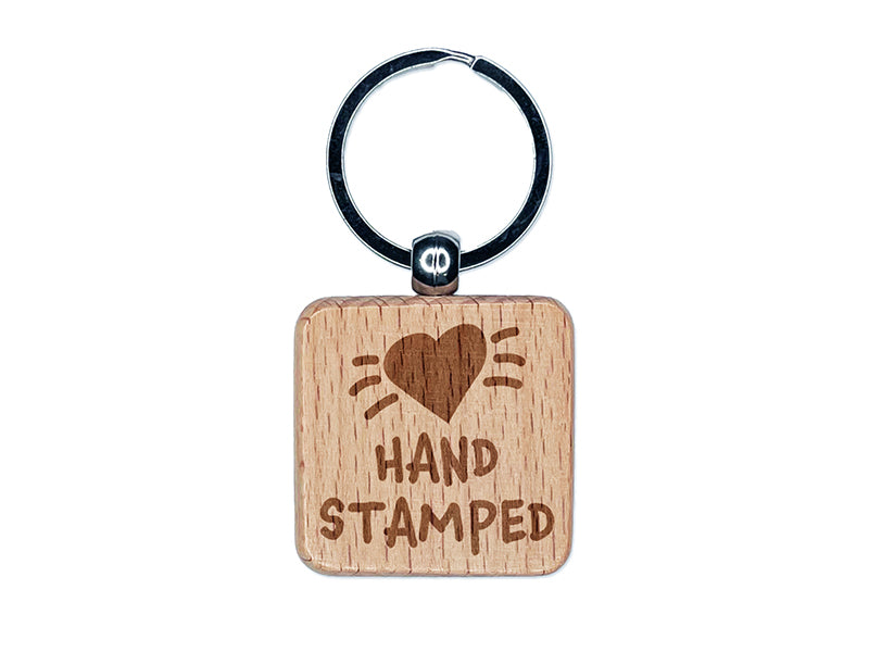 Hand Stamped Love Heart Engraved Wood Square Keychain Tag Charm
