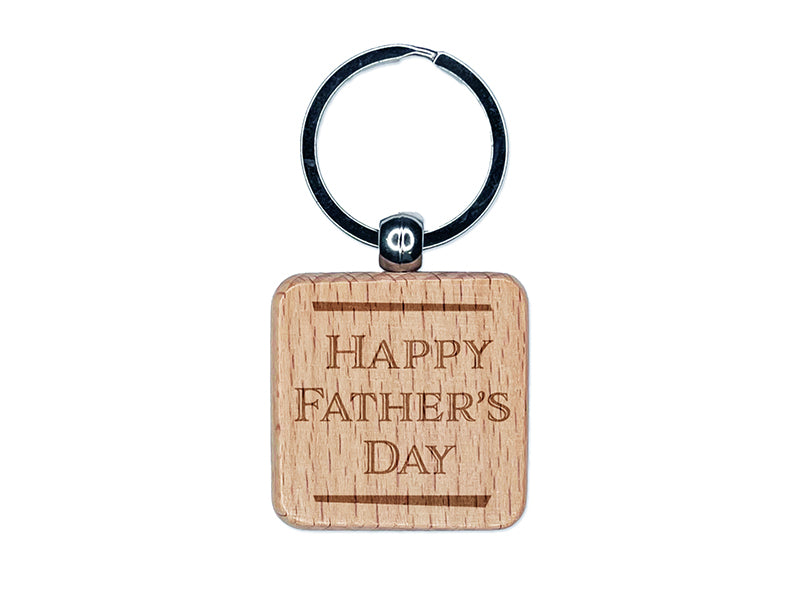 Happy Father's Day Handsome Text Engraved Wood Square Keychain Tag Charm