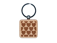 Heart Pattern Background Engraved Wood Square Keychain Tag Charm
