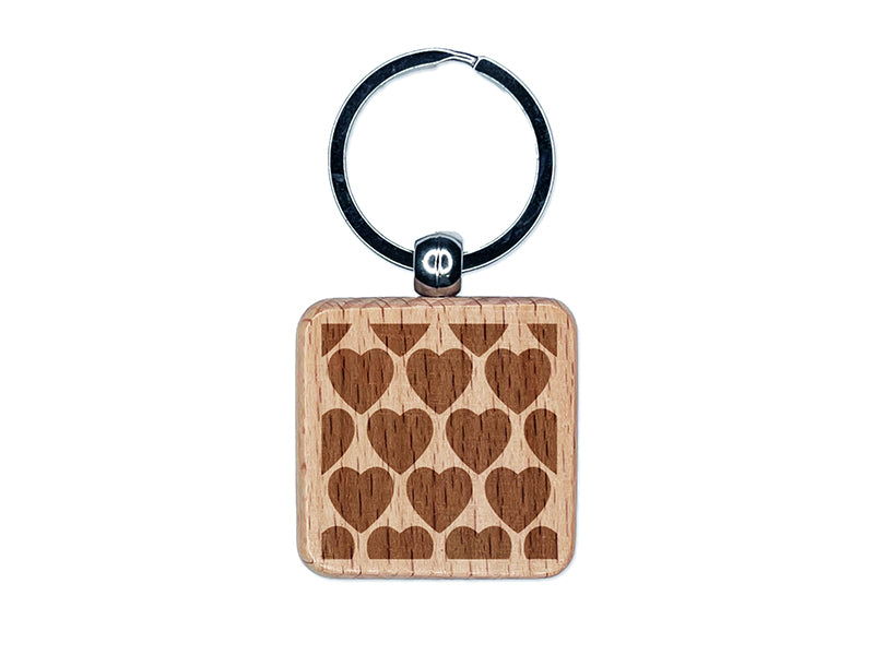 Heart Pattern Background Engraved Wood Square Keychain Tag Charm