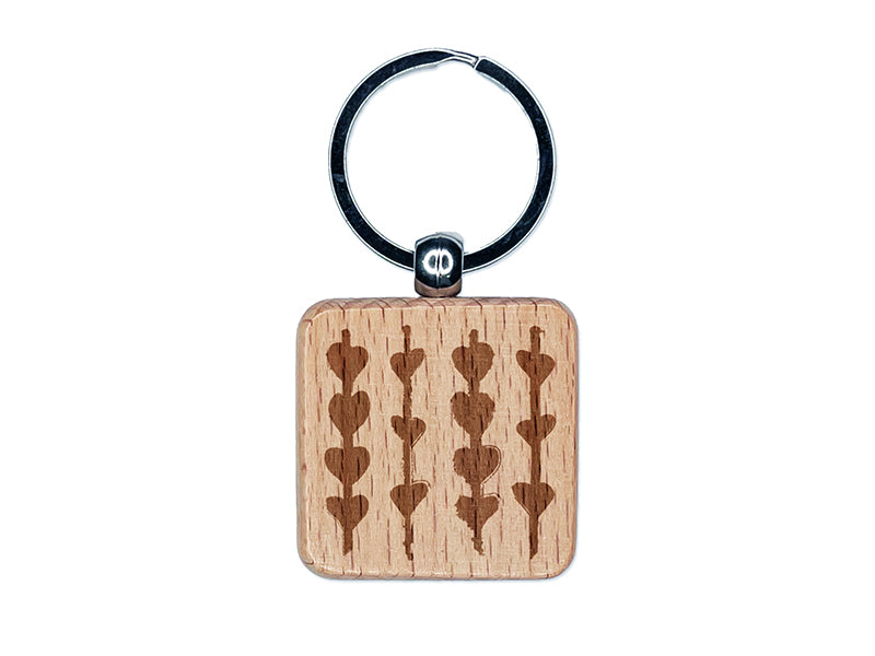 Heart Vines Background Sketch Engraved Wood Square Keychain Tag Charm