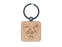 Heart XO Love Engraved Wood Square Keychain Tag Charm