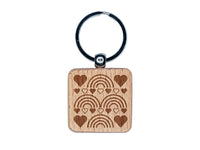 Hearts Rainbow Background Engraved Wood Square Keychain Tag Charm