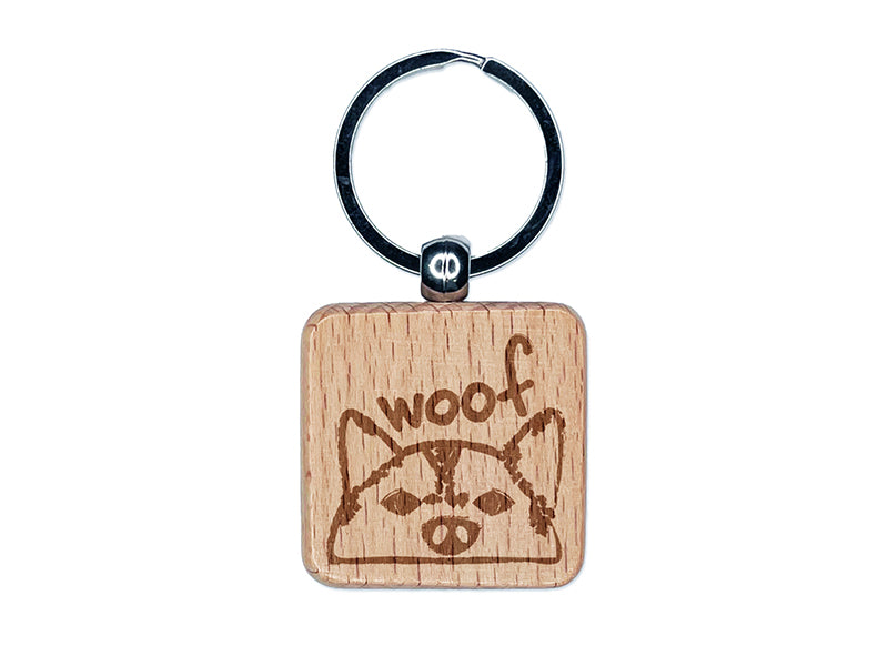 Husky Face Dog Woof Sketch Engraved Wood Square Keychain Tag Charm