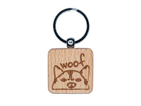 Husky Face Dog Woof Sketch Engraved Wood Square Keychain Tag Charm