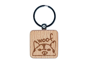 Husky Face Dog Woof Sketch Engraved Wood Square Keychain Tag Charm