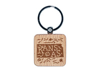 Kansas State with Text Swirls Engraved Wood Square Keychain Tag Charm