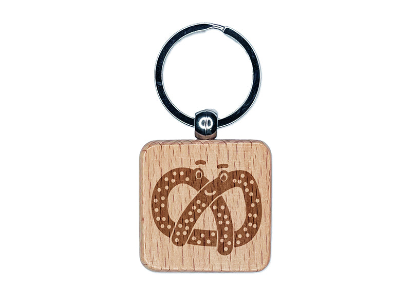 Kawaii Pretzel Cute Engraved Wood Square Keychain Tag Charm