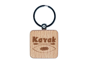 Kayak Doodle Engraved Wood Square Keychain Tag Charm