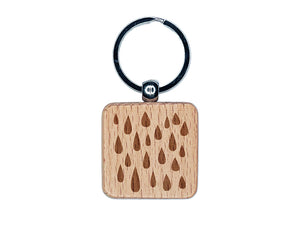 Lots of Raindrops Raining Water Engraved Wood Square Keychain Tag Charm