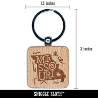 Missouri State with Text Swirls Engraved Wood Square Keychain Tag Charm