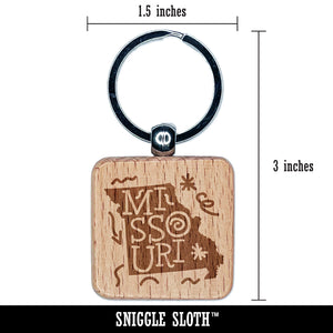 Missouri State with Text Swirls Engraved Wood Square Keychain Tag Charm