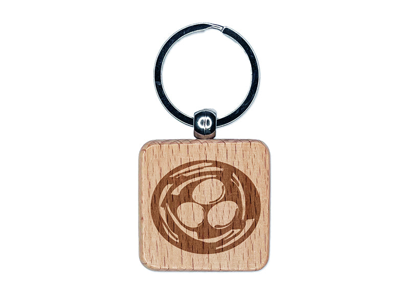 Nest of Bird Eggs Sketch Engraved Wood Square Keychain Tag Charm