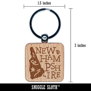 New Hampshire State with Text Swirls Engraved Wood Square Keychain Tag Charm