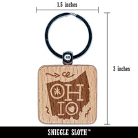 Ohio State with Text Swirls Engraved Wood Square Keychain Tag Charm