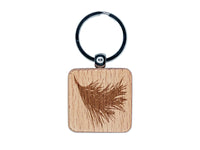 Pine Tree Needles Branch Sketch Engraved Wood Square Keychain Tag Charm