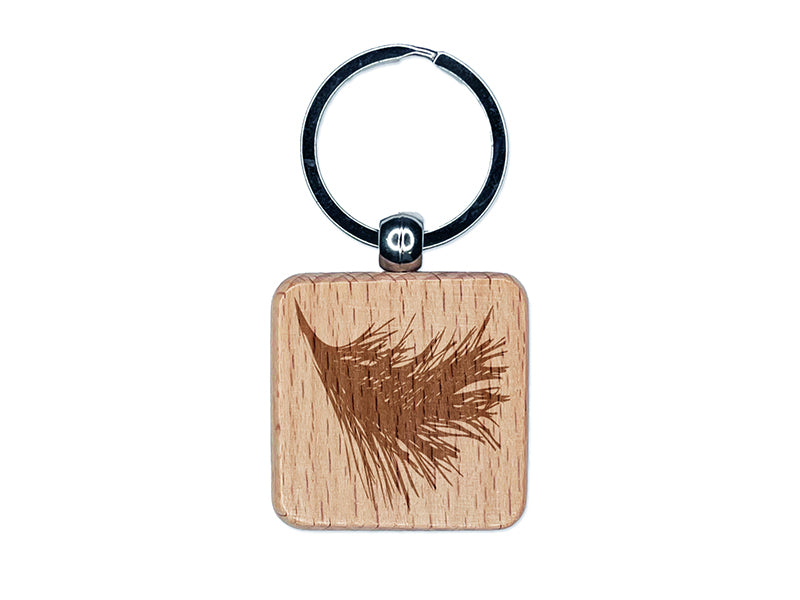 Pine Tree Needles Branch Sketch Engraved Wood Square Keychain Tag Charm
