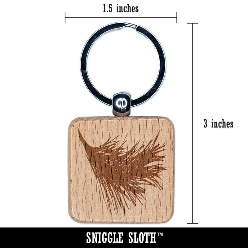 Pine Tree Needles Branch Sketch Engraved Wood Square Keychain Tag Charm