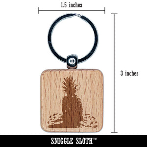 Pineapple Abstract Sketch Engraved Wood Square Keychain Tag Charm
