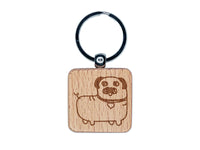 Pug Heart Collar Cute Doodle Engraved Wood Square Keychain Tag Charm