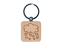 Showers of Love Hearts Engraved Wood Square Keychain Tag Charm
