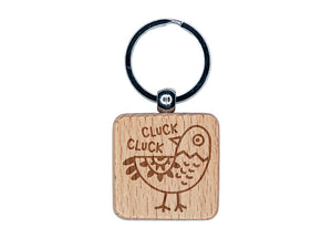 Silly Chicken Doodle Cluck Engraved Wood Square Keychain Tag Charm