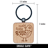 Silly Chicken Doodle Cluck Engraved Wood Square Keychain Tag Charm