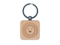 Smiling Sun Shine Doodle Engraved Wood Square Keychain Tag Charm