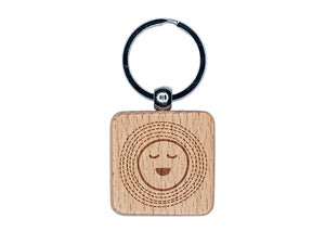 Smiling Sun Shine Doodle Engraved Wood Square Keychain Tag Charm