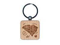 South Carolina State with Text Swirls Engraved Wood Square Keychain Tag Charm