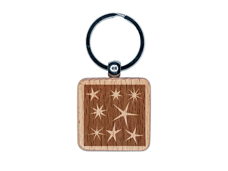 Stars at Night Background Engraved Wood Square Keychain Tag Charm