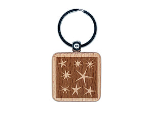 Stars at Night Background Engraved Wood Square Keychain Tag Charm