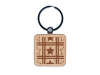 Stars Stripes Pattern Patriotic July 4 Background Engraved Wood Square Keychain Tag Charm